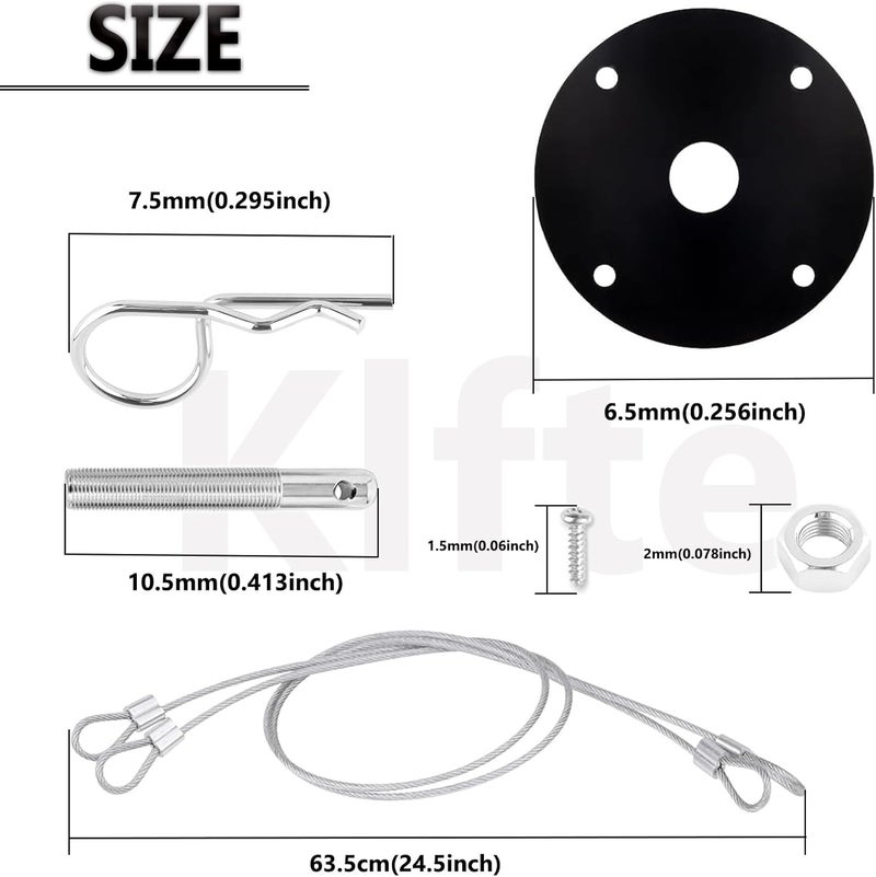 Klfte 2 Pack Trucks Hood Pin for Car, Stainless Steel Hood Pin Lock Clip with Racing Lanyard for Fixing Car Hood Cover & Reduce Shaking(Black) - Image 2